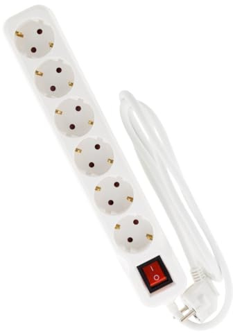 Zenitech, Schuko-Steckdosenleiste mit beleuchtetem Schalter, 6 Steckdosen 16 A, H05VV-F 3G1,5 mm² Kabel, 5 m, weiß, 3 bis 6 Steckdosenoptionen, variable Längen, Sicherheit und Zuverlässigkeit