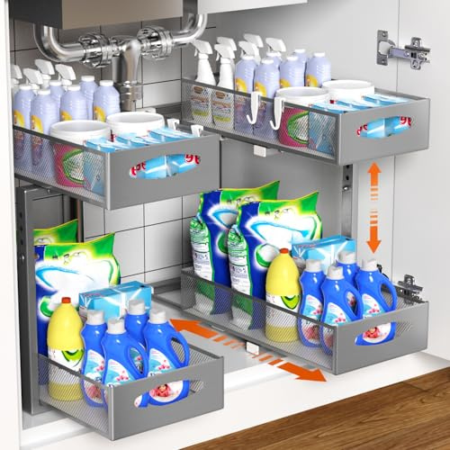 Housolution Organizador Estanteria Almacenamiento Bajo Fregadero, Gris