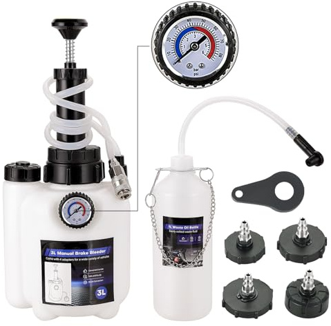 DASBET 3L Manual Brake Bleeder Kit One-Person Brake Bleeding Fluid Pump | with 1L Fluid Bottle & 4 Master Cylinder Adapters, Ideal for Brake and Clutch Maintenance on Most Vehicles