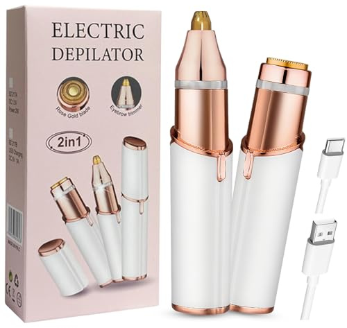Facial Hair Removal for Women,2 in 1 Electric Hair Removal Device for Chin Upper Lip Peach Fuzz & Rechargeable Eyebrow Trimmer with LED Light for Precise Shaping