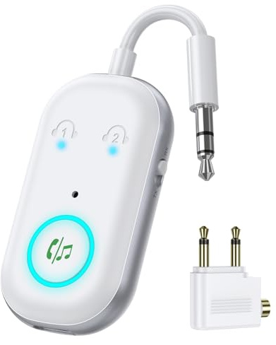 ORIA Bluetooth 5.3 Adapter, 2 in 1 Bluetooth Transmitter and Receiver with Dual Port, CVC Noise Cancellation, Type C Charging Audio Adapter for Car, TV, PC and Headphones - White