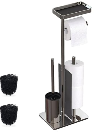 Relaxdays Serviteur WC, Non Fixe, Robuste, Porte-Rouleau, H x L x P : 75 x 22 x 20 cm, argenté et Noir