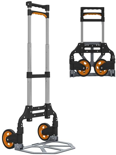 HOMCOM Folding Sack Truck, 70kg Lightweight Hand Truck with Wheels, Foldable Trolley Cart with Telescoping Handle for Warehouse, Office, Luggage, Silver Tone