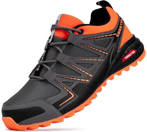 KEFUWU Trail Running Shoes Men Lightweight Non-Slip Walking Hiking Shoes Men Outdoor Running Sneakers (13 Men, Orange)