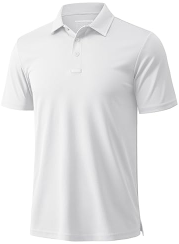 MAGCOMSEN Polo Shirts for Men Adult Short Sleeve Breathable Quick Dry Polo Shirts Wicking Polyester Golf Tops,White,XL