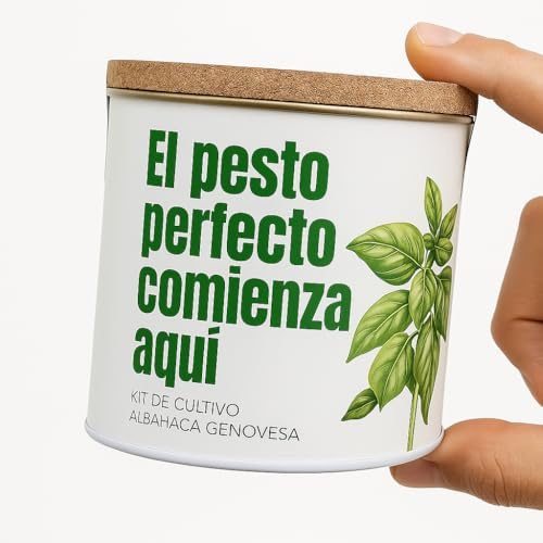 Kit de Cultivo Albahaca en Lata “El Pesto Comienza Aquí” – Lata con Tapa de Corcho, Semillas y Sustrato – Kit de Plantación Interior – Garden Pocket