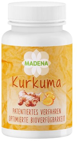 MADENA Kurkuma, Kurkumin hochdosiert, optimierte Bioverfügbarkeit, patentiertes Verfahren, bewusst ohne Piperin und Emulgatoren, vegan 50 Kapseln