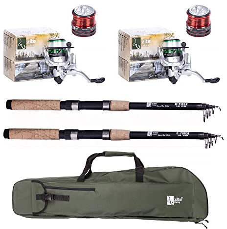 Zite Fishing Angelset Karpfen Aal Angeln / 2 Teleskopruten 270cm / 2 Allround Angelrollen mit Schnur Bespult + Alu-Ersatzspulen / 1 Rutentasche 100cm