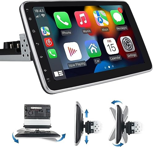 Radio estéreo para automóvil Individual 1 DIN con Apple CarPlay Android Auto inalámbrico, Pantalla táctil inclinable giratoria HD Desmontable de 10.1 GPS Bluetooth, Compatible con cámara de Respaldo