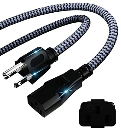 Power Cord-3 Prong Power Cable 10A 250V AC Power Cable 6.6FT/2m Nylon Braided Replacement 3 Pin Power Cord for Computer, Monitor, Printer,TV, PC,Projector,Power Supply Cable