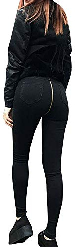 Jeansbyxor för kvinnor med dragkedja bak, sexiga jeans för kvinnor, rumpa, höftbyxor, jeans, stretch, jeans, säckiga jeans, hög midja, smala höftjeans, E girl, indie, estetisk Y2k, jeans, streetwear, svart, L