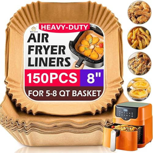 Air Fryer Liners Disposable 150Pcs, 8 Square Parchment Paper Liner for Air Fryer, Baking, Roasting and Microwave, Non-Stick Airfyer Liners Accessories