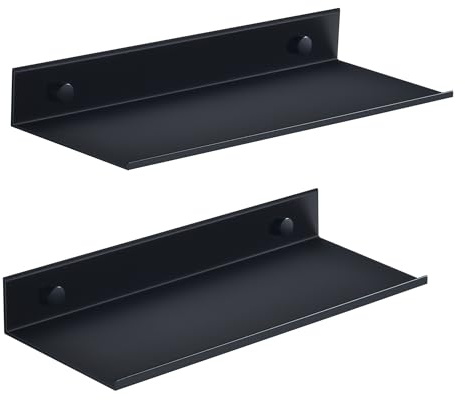 HNVNER Negro Estanteria Pared Juego de 2, Metal Estanteria Baño Sin Taladro 30CM, Antioxidante Estante Ducha, Moderno Baldas Flotantes Pared para Sala de Estar, Dormitorio, Cocina, Sala de Estudio