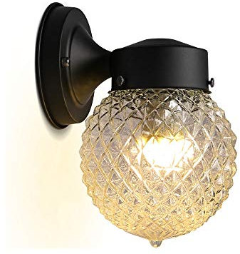 SANBDDLYY Lámpara de pared al aire libre interior industrial moderno aluminio granero granja luces de pared porche pasillo globo bola hierro forjado rejilla vidrio rayado esférico sola cabeza LED lámp