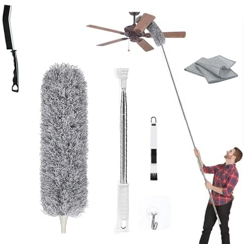 Extendable Feather Duster with 100-inch Telescopic Long Handle Microfiber Duster, Cleaning High Ceilings, Cobwebs, Fans, Cars - Washable and Bendable