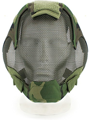 Maschera tattica per softair, regolabile, protezione integrale in rete, con protezione per le orecchie, per attività all'aperto, CS, caccia, Halloween, paintball, hockey, costume Cosplay (WL)