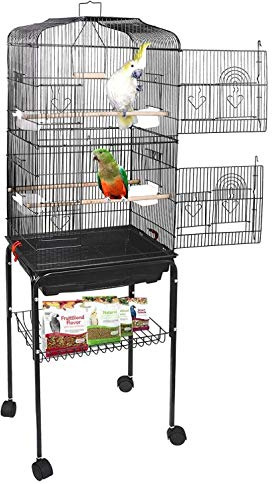 OHMG Voliere Oiseaux Interieur Cage Oiseau Cage Perroquet pour Canaris Perruches avec Support Détachable Poignée Toit Ouvrant,Toit Design,4 roulettes,Accessoires et Support,46 * 35.3 * 150.6cm