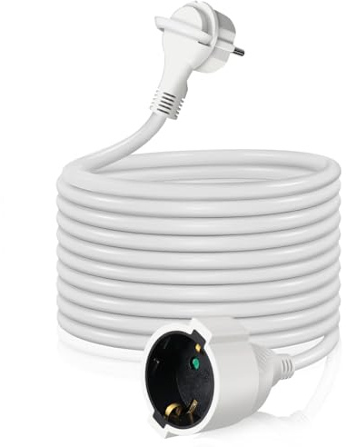 EXTRASTAR Verlängerungskabel 5m mit Flachstecker, Verlängerungskabel Flach für innen, mit Kinderschutz Stecker, 16A/250V, 3680W, Weiß