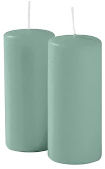 Risthò Stumpenkerzen, grau-grün, Durchmesser 5 cm, Höhe 12 cm, 9 Stück