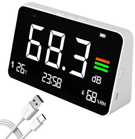 Dezibel Messgerät, 30-130 dB Schallpegelmessgerät, Tragbares db Messgerät mit Port Typ C, Temperatur, Feuchtigkeit, Schallpegelmesser ℃/℉