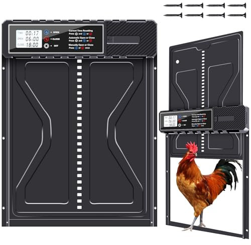 PlayDen Automatische Hühnerlippe aus Aluminium Elektrische Batterie mit wasserdichtem Display Großer Timer Manuell Automatische Huhnklappe Intelligenter Schutz