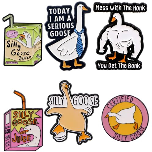 6 Pcs Funny Pin Badges for Work, Goose Pins Cute Badges, Cute Silly Goose Badge Gifts | Funny Words Animal Enamel Pin Set | Silly Gooses Gifts Enamel Brooch Pins for Bags, Clothes, Backpack, Hats