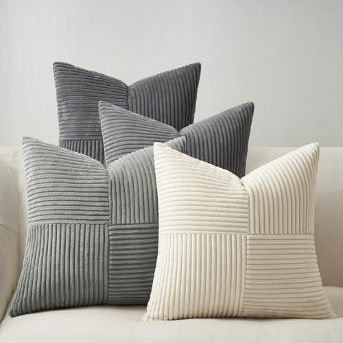 Topfinel Fundas de Cojines 40x40 Gris Decoracion Hogar 4 Piezas Forma de Molino de Viento de Pana Suave,para Sala de Estar, Sofás, Camas, Sillas Dormitorio Jardín Coche