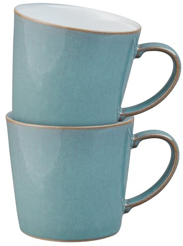 Denby - Azure Blue Mug Set of 2-310ml Capacity, Dishwasher & Microwave Safe Crockery - Handmade Ceramic Stoneware Reactive Glaze Mug - Chip Resistant Hot Drink Coffee, Tea Mugs - L12.5xW9xH8.5cm