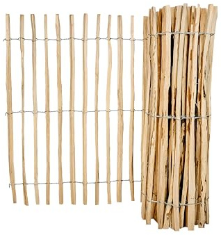 Clôture Ganivelle en Bois de Noisetier 100x500 cm - Distance entre lattes 7-8 cm - Clôture de Jardin Rustique, Brise-vue Naturel - Support pour Plantes Grimpantes