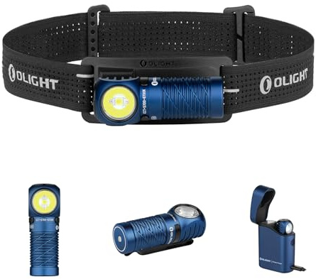 OLIGHT Perun 3 mini Kit LED Stirnlampe Wiederaufladbar, Superhell Kopflampe Wasserdichte Mini Headlampe für Campen, Angeln, Jagd Blau