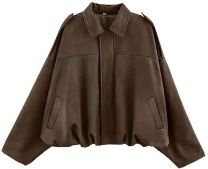Bnigung Womens Faux Suede Bomber Jacket Casual Lapel Pilot Cropped Coat Oversized Motorcycle Jackets 2025 Outerwear(Brown-XS)