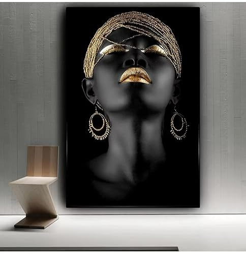 AEXOIO Quadro da parete per soggiorno Contemplatore Donna africana nera Dipinto a olio su tela Poster e stampe Scandinavo (90x130 cm/35x51 pollici/Senza cornice)