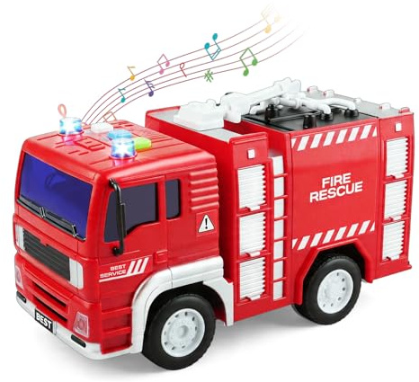 VYKOBLO Fire Truck with Lights and Sounds, Friction Powered Kids' Play Emergency Vehicles, Batteries included, Brithday Gifts for Children Age 3 4 5 6 7 8 Year Olds