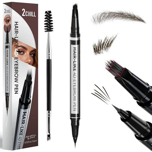 2CHILL Augenbrauenstift 2 in 1, 4D Microblading Brow Pen mit feiner Spitze, wasserfest & langanhaltend, natürliche Augenbrauen im Hair-Like Look, mit Brow Brush und Eyeliner (Dunkelbraun)