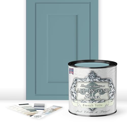 Heirloom Traditions ALL-IN-ONE Paint, French Toile (warm blue), Quart - Durable cabinet and furniture paint. Built in primer and top coat, no sanding needed. Includes our 30 featured color card.