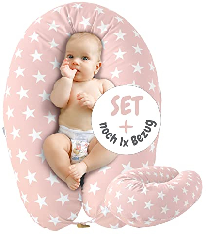 sei Design Stillkissen XXL mit Mikroperlen Set + noch 1X Stillkissenbezug Baumwolle | ergonomisches Schwangerschaftskissen Seitenschläferkissen Made in Germany