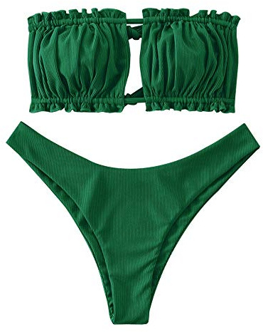 ZAFUL Set Bikini Due Pezzi da Donna, Bandeau Arricciato a Coste Senza Spalline Reggiseno Imbottito Natural Waist Briefs