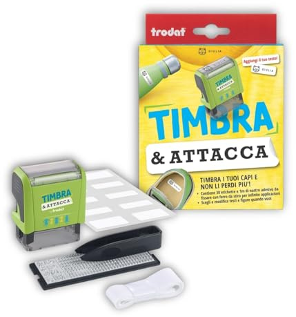Trodat Stamp & Stick, juego seccional de tela, serie de personajes y números, pinzas, etiquetas y cinta termoadhesiva para ropa y objetos