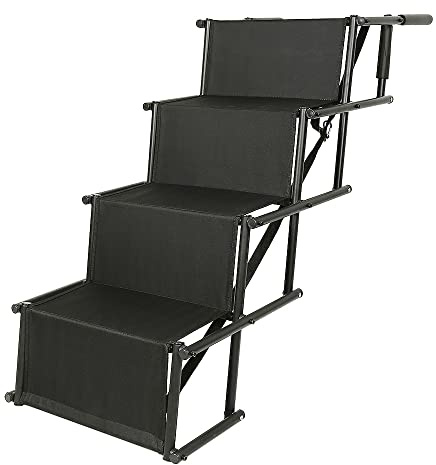 Scaletta La rampa pieghevole con quattro gradini per cani di piccola, media e grande taglia per facilitare la salita su auto, letto e divano Sgabello Pieghevole (nero, 139 * 45 * 76 cm, 1)