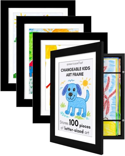 Americanflat 8.5x11 Changeable Kids Art Frame 4-Pack - Black