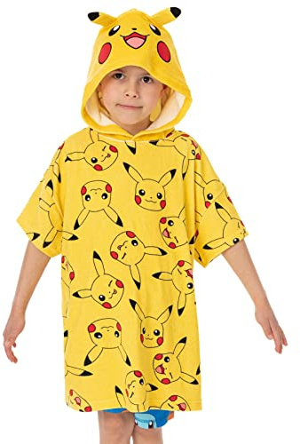 Pokemon Handtuch Poncho Kinder | Jungen Mädchen Gelb Pikachu Charakter 3D Ohren Badetuch | Bademode Beach Cover Up