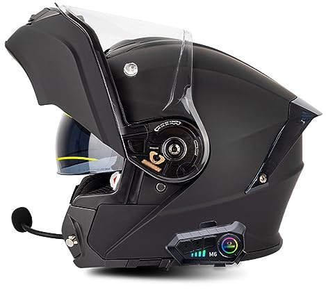 Motorradhelm mit Bluetooth Klapphelm Integralhelm Fullface Helm Sturzhelm mit Doppelvisier Sonnenblende DOT/ECE Rollerhelm Anti-UV für Damen Herren Erwachsene 1,L=59-60
