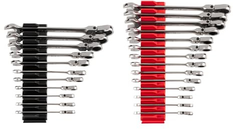 TEKTON Flex Head 12-Point Ratcheting Combination Wrench Set with Modular Wrench Organizer, 25-Piece (1/4-3/4 in., 6-19 mm) | WRC95304