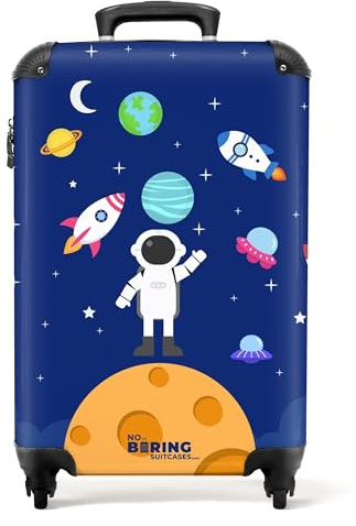 NoBoringSuitcases© Children's Luggage Kids Suitcase for Boys | 55x40x20 cm - Hand Luggage - Lightweight Cabin Suitcase - Hard Shell Trolley on Wheels - Astronaut Planets Moon Rockets