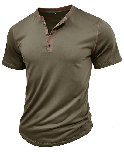 MakingDa Mens Henley Shirts Vintage Short Sleeve Muscle Gym Summer Button Plain Golf Grandad Shirt Casual Classic Breathable Lightweight Regular-Fit Work Casual Smart Tops Green L