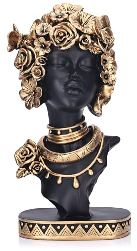 XIYOUQI African American Woman Bust Statue, Vintage African Figurines and Sculptures, Elegant Art Decor for Home and Office, Ornamental Accent for Living Room, Bookshelf – Perfect Housewarming Gift