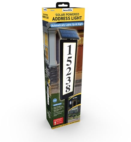 Sensor Brite Solar Powered Address Light, 360-Degree LED House Number Sign, Automatic & Adjustable Solar Address Sign, Includes 40 Numbers 4 X (0 to 9) & 26 Letters (A to Z)