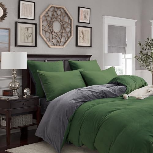 Biancheria da letto in peluche, 135 x 200 cm, 2 pezzi, verde salvia grigio, invernale, in pile di cashmere, soffice velluto, 1 copripiumino con chiusura lampo e 1 federa 80 x 80 cm