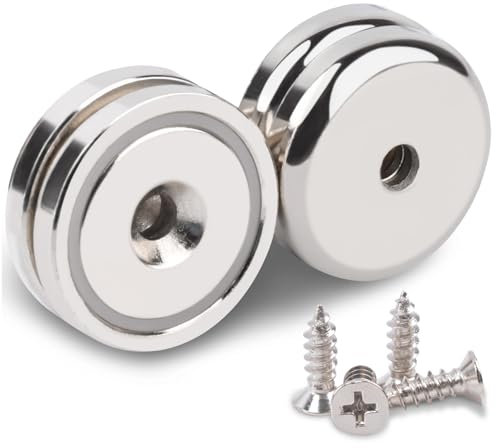 Aenienoe Calamite Potenti Con Foro Magneti Neodimio 30kg Forza 32mm Magnete Potente Calamita Piccole con Base in Acciaio Svasato per Cucina, Magazzino, Garage Con Viti Di Montaggio,4Pezzi