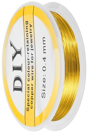QUARKZMAN 0.4mm/26 Calibro Filo Rame per Creazione di Gioielli, 1 Rotolo Filo di Rame Metallico Puro Perline Resistente Opacizzazione per Creazione Gioielli Fai da Te (Oro Scuro)-10m